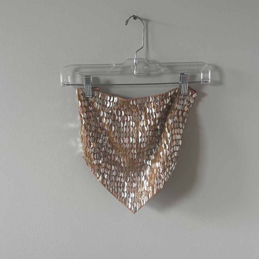 Sequin Triangle Bandana Top - Champagne
